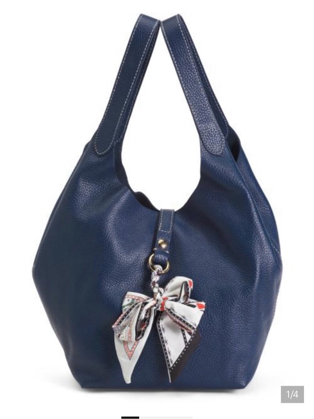 La vía Firenze Navy Pebbled Leather Shoulder Bag with Matching Pouch